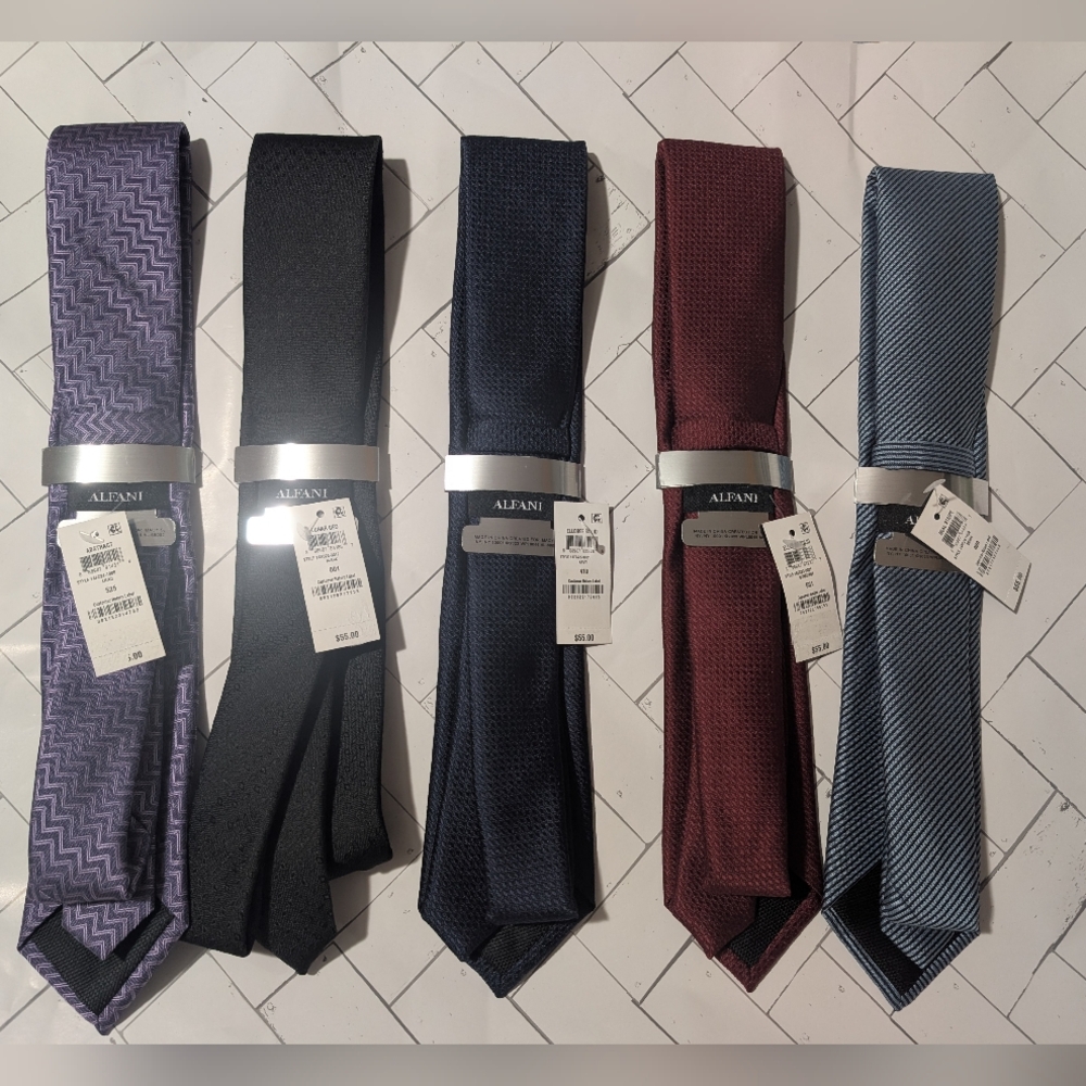 (Bundle)Alfani Purple, Black , Burgundy,Denim And Navy Ties Set.  Accessories - Picture 2 of 7